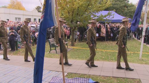 A Victorian community has rallied behind local veterans a week after their RSL club was destroyed by fire. A record number turned out to this morning's service to show their support and help raise funds to rebuild. Diggers who lost their meeting place in the heart of Gisborne were bolstered by a crowd of thousands this morning.