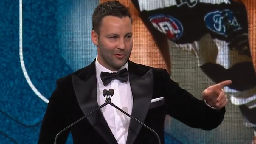 Jimmy Bartel gave a touching tribute to his mum in his Hall of Fame acceptance speech. 