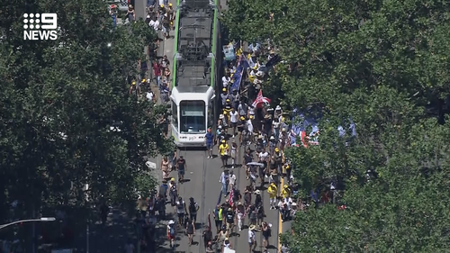 Protesters disrupted tram routes as they rallied. 