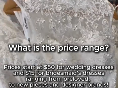 Bargain-hunting brides queue for a charity shop's wedding dress sale