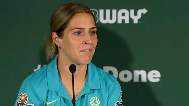 Matildas star Katrina Gorry at a press conference during the FIFA Women&#x27;s World Cup.