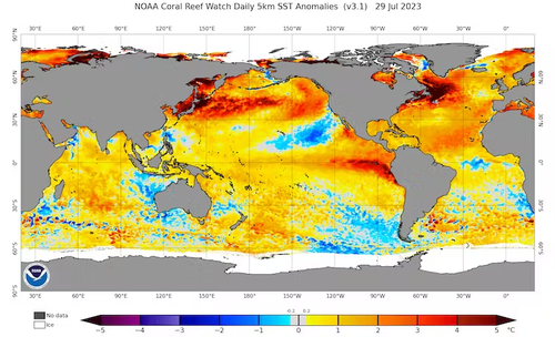 Across most of the world's oceans, temperatures remain well above normal.