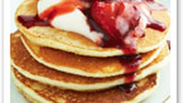 Gluten free buckwheat pancakes with balsamic strawberries