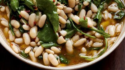 Recipe: <a href="http://kitchen.nine.com.au/2017/07/17/14/49/white-beans-with-fennel-seeds-chilli-and-rocket" target="_top" draggable="false">White beans with fennel seeds, chilli and rocket</a>