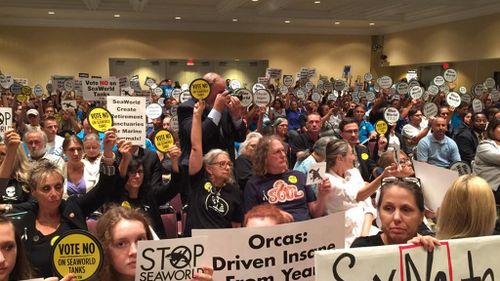 Hundreds of protesters turned out for the California Coastal Commission meeting. (Facebook)