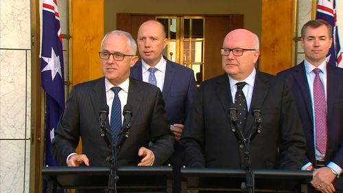 The prime minister made the announcement today alongside Peter Dutton, George Brandis and Michael Keenan today. (9NEWS)