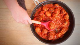 Four-ingredient meatballs in rich tomato sauce