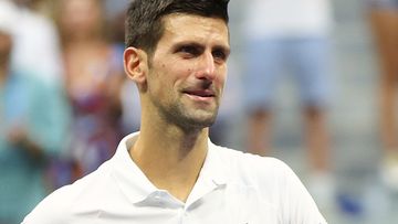 Novak Djokovic tears up following his US Open loss to Daniil Medvedev.