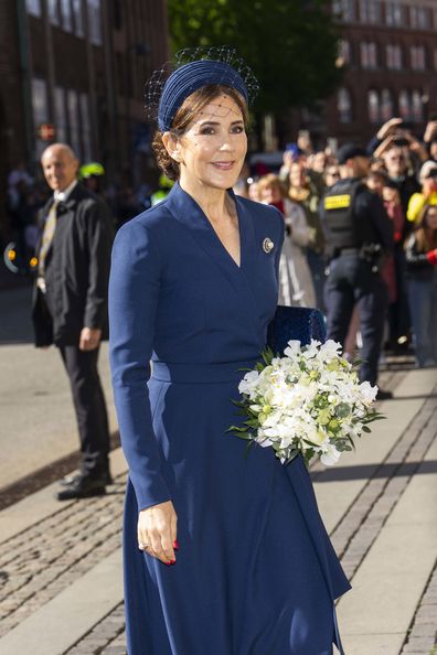 COPENHAGEN, DENMARK - MAY 4:  Queen Mary of Denmark attends a church service in connection with the 80th anniversary of Denmark's liberation in Vor Frue Church on May 4, 2025 in Copenhagen, Denmark. (Photo by Martin Sylvest Andersen/Getty Images)
