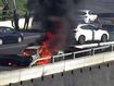 Car hanging from tow truck catches fire on Melbourne road