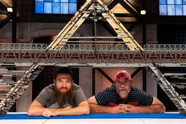 Watch David and G&#x27;s mind-blowing 10 hour LEGO bridge build in super speed