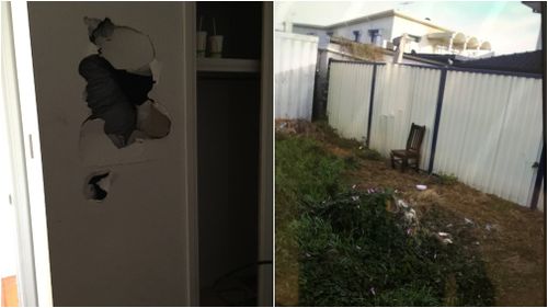 Images show a wall of the property smashed in, while another snap captured rubbish strewn across the yard. (9NEWS)