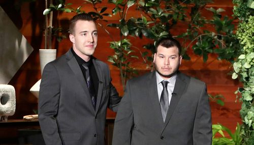 Stephen Schuck, left, and Jesus Campos appear at a taping of "The Ellen DeGeneres Show". (AP)