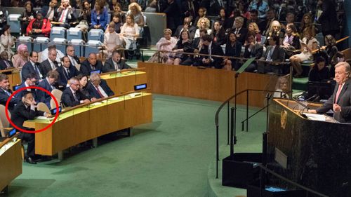 North Korean ambassador, listens as United Nations Secretary-General Antonio Guterres speaks (AP Photo/Mary Altaffer).