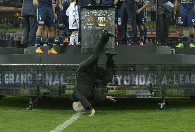 But there was a scare for FFA chairman Frank Lowy who fell from the medal stage.