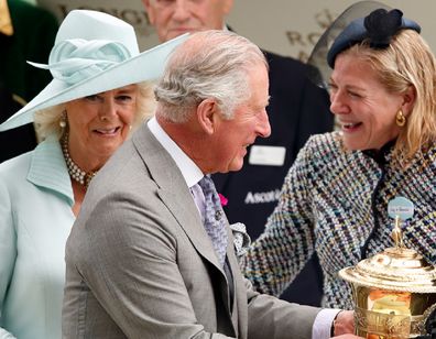 Charles and Camilla with Lynn Forester de Rothschild at Royal Ascot at Ascot Racecourse on June 19, 2019.