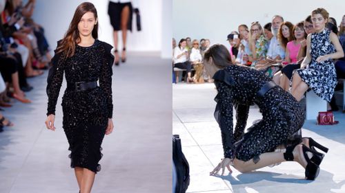 Supermodel Bella Hadid falls hard on catwalk in New York