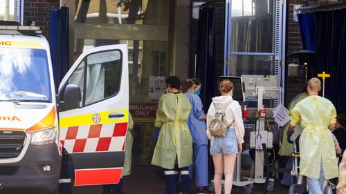 SYDNEY, AUSTRALIA - JANUARY 21: A general view of the emergency entrance of Royal Prince Alfred Hospital on January 21, 2022 in Sydney, Australia. NSW has recorded 46 deaths from COVID-19 in the last 24 hours, marking the deadliest day in the state since the start of the pandemic. NSW also recorded 25,168 new coronavirus infections in the last 24 hour reporting period. (Photo by Jenny Evans/Getty Images)