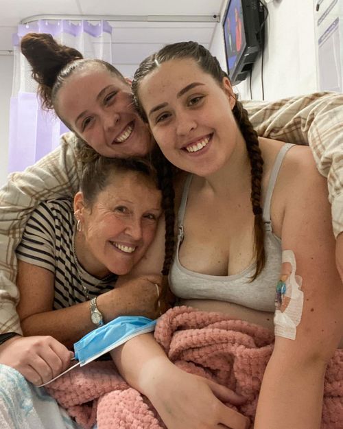 Jasmin Kaschan has started chemotherapy. She is pictured in hospital with her sister Jayde and mother.  