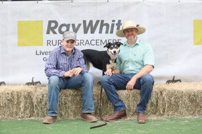 Amos and Joe Leven with Liz, the Border Collie they sold for $40,000 at the Rockhampton working dog sale and trial.
