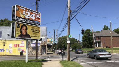 A billboard sponsored by O, The Oprah Magazine, is on display with with a photo of Breonna Taylor, Friday, Aug. 7, 2020 in Louisville, KY