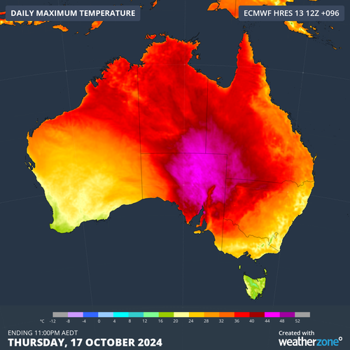 A warm air mass is gathering over central Australia.