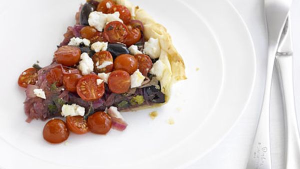 Tomato, olive and onion tart