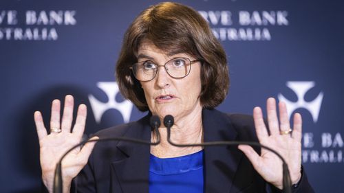 RBA governor Michelle Bullock at a press conference.