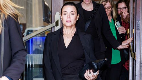 Vanessa Amorosi leaves the Supreme Court of Victoria in Melbourne, Thursday, October 12, 2023.