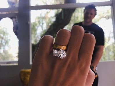 Em Rata's beautiful two stone engagement from husband Sebastian.