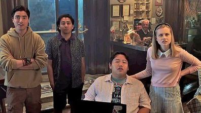 Zach Barack, Tony Revolori, Remy Hii, Angourie Rice, and Jacob Batalon in Spider-Man: Far from Home