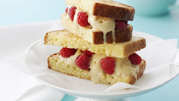 Burnt-honey ice-cream and raspberry brioche sandwiches