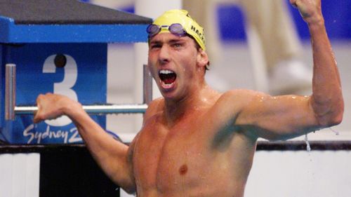 Natação; Jogos Olímpicos de 2000; 23 de setembro Final do M 1.500 m livre Foto mostra Grant Hackett após vencer a final dos 1.500 m. 