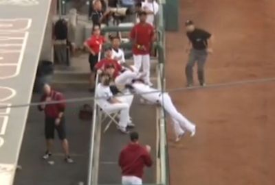 <b>A Minor League baseball player in the States has put his personal well-being on the line to take an epic catch. </b><br/><br/>River Cats third baseman Alden Carrithers refused to give up on the ball as it headed for the stands, stretching over the railings and tumbling head-first into his team's dugout to ensure he claimed the second out.<br/><br/>See where Carrithers' effort stacks up with other remarkable catches taken by baseball's finest...<br/><br/>