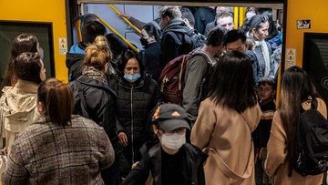 Commuters pack onto a train at Green Square station.