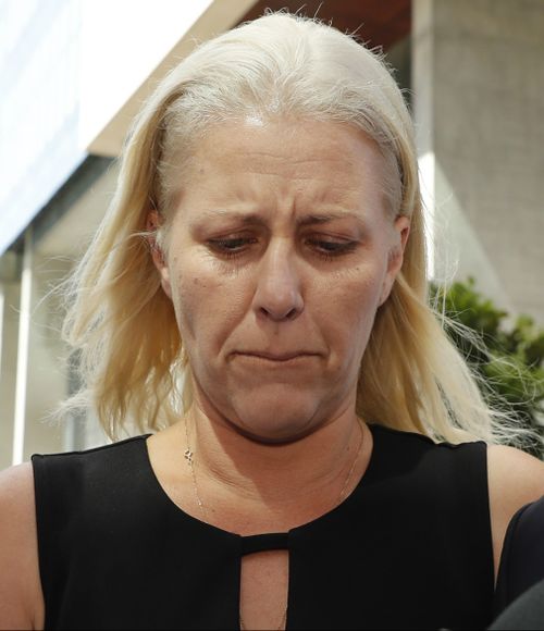 An emotional Heidi Strbak faces the media outside the Supreme Court after being granted bail for the manslaughter of her four-year-old son Tyrell Cobb in 2009.