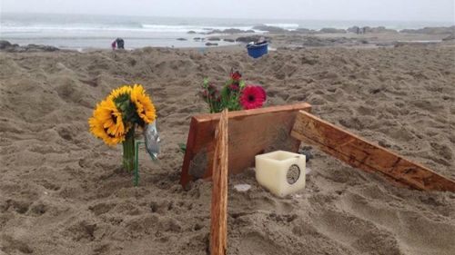 A memorial on a beach in Oregon after the death of nine-year-old Isabel Grace Franks. Picture: Supplied