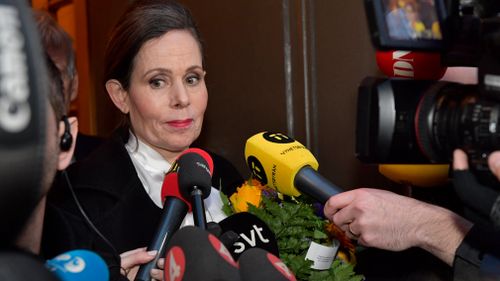 Swedish Academy's Permanent Secretary Sara Danius announces she is leaving the academy on April 12, 2018. (EPA)