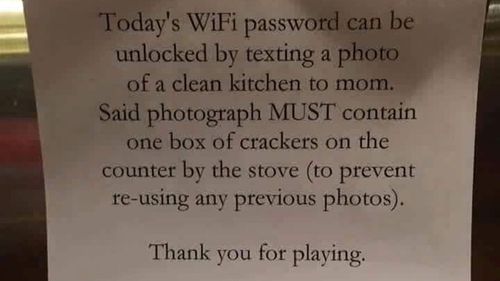 Mum offers WiFi password in exchange for clean kitchen