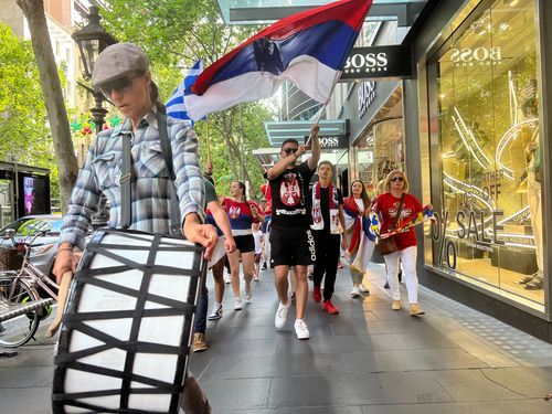 A crowd gathered on the streets of Melbourne this afternoon to support the tennis player.