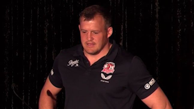 Josh Morris gives a speech at the Roosters&#x27; presentation night. Image courtesy of Sydney Roosters.