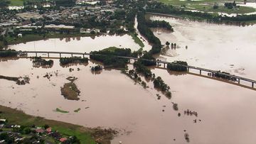 Floodwaters covering Windsor where the Hawkesbury River continues to rise.