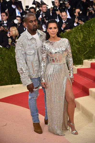 Kanye West and Kim Kardashian at the Costume Institute Gala at Metropolitan Museum of Art on May 2, 2016 in New York City