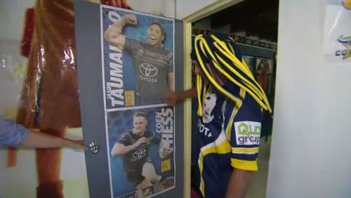 Jason Taumololo and Coen Hess adorn the door.