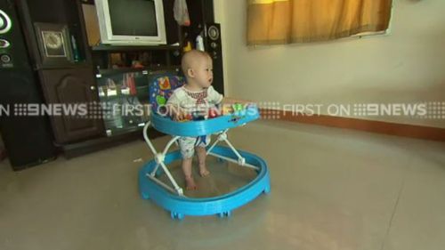 Baby Gammy settling into his new home. (9NEWS)