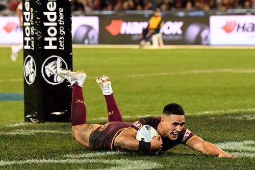 Not even an 80-metre sprint and try b y Queensland's Valentine Holmes could stop the Blues from surging ahead though. Picture: AAP.