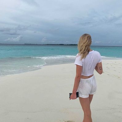 Sophie Turner on honeymoon at Soneva Fushi in the Maldives