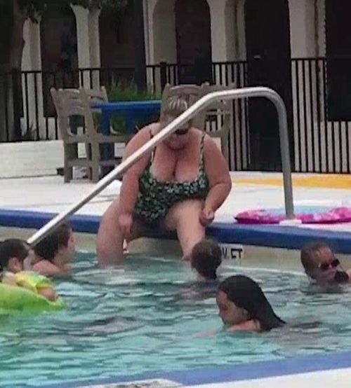 The vacationer was seemingly careless to the children swimming near her as she went about the public show of personal care. Picture: Reddit.