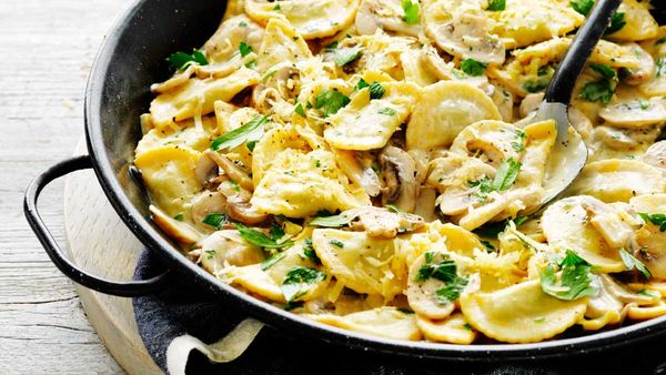 Creamy mushroom and three-cheese ravioli recipe for Australian Mushrooms