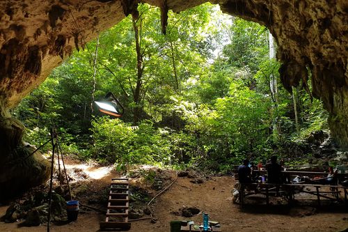 The entrance to  Liang Tebo cave in Borneo